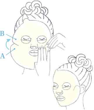 Aの部分をもち、シートをBにしっかりと重ねて密着