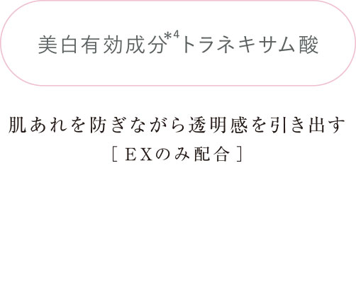 美白有効成分トラネキサム酸 肌あれを防ぎながら透明感を引き出す［EXのみ配合］