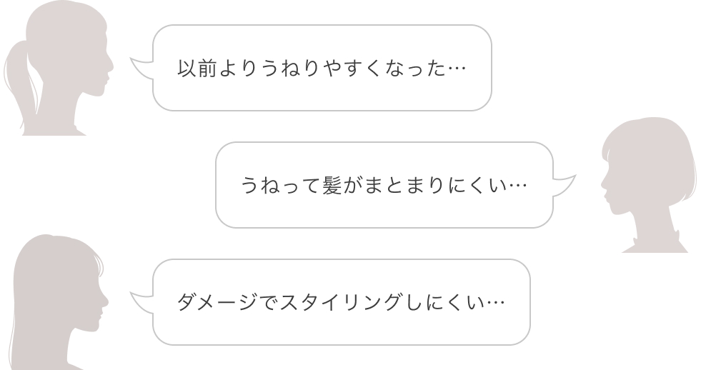 以前よりうねりやすくなった… うねって髪がまとまりにくい… ダメージでスタイリングしにくい…